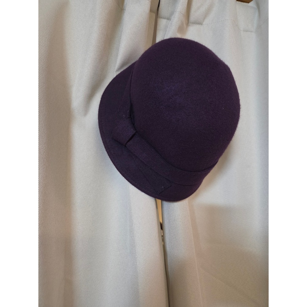 Women Purple 100% Wool Cloche Hat with Bow Accent One Size Sophisticated Classic